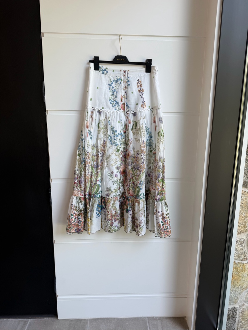 Charo Ruiz White Floral Tiered Maxi Skirt with Multicolor Print